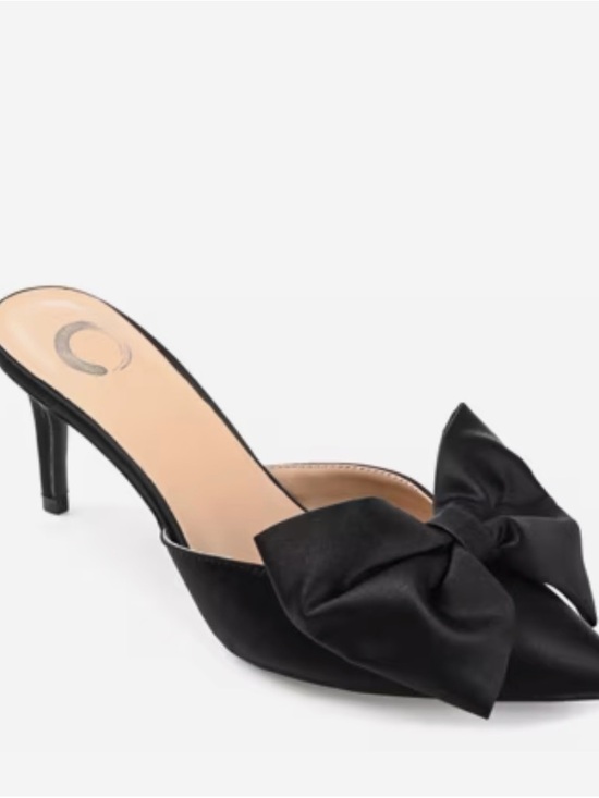 Journee Collection Shoes - Journee Collection Black Bow Pointed-Toe Mule Heels